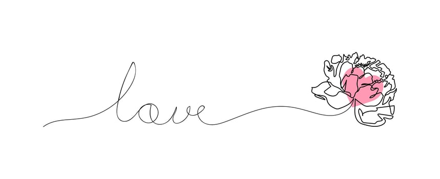 Love letter one continuous line art with flowers, minimalist romantic line drawing for wedding, valentine, mothers day illustration vector