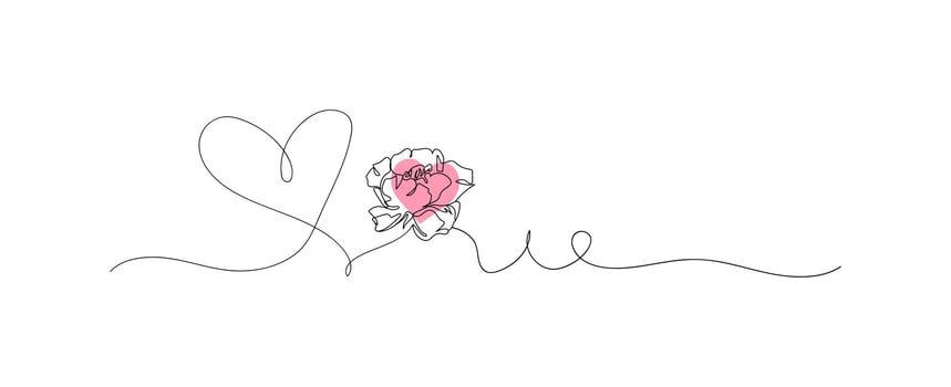 Heart flowers continuous line art, love outline design for mother day, valentine, hand drawing heart sketch illustration vector
