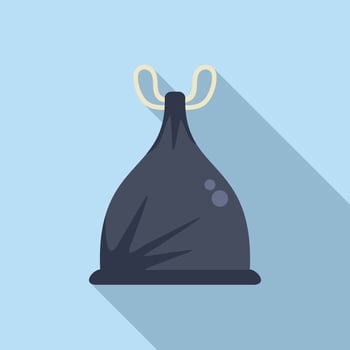 Cleaning bag trash icon flat . Ecological sack vector
