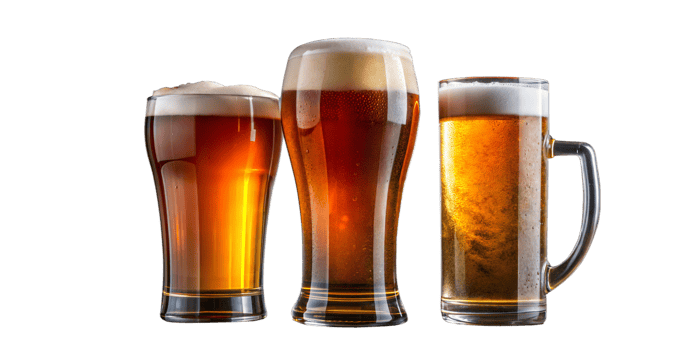 Variety of Beers in Different Glasses Isolated on Transparent png