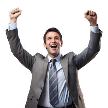 Joyful businessman celebrating success with arms raised png