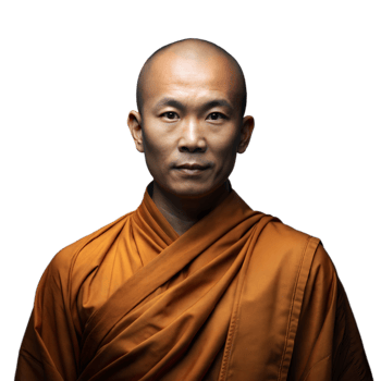 Serene Buddhist monk in traditional orange robe png