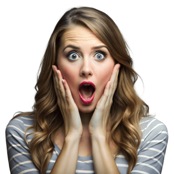 Young woman expressing shock and surprise on clear background png