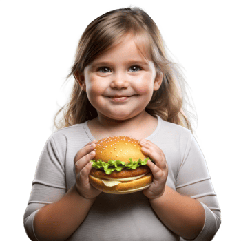 Smiling young girl enjoying a delicious hamburger png