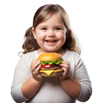 Happy little girl enjoying a delicious cheeseburger png