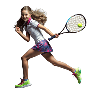 Young girl playing tennis in action on a transparent background png