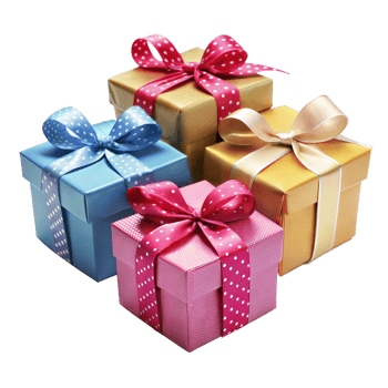 Colorful gift boxes with elegant ribbons on a clear background png