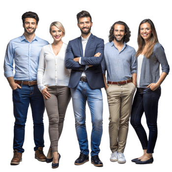 Group of five diverse young professionals standing together png