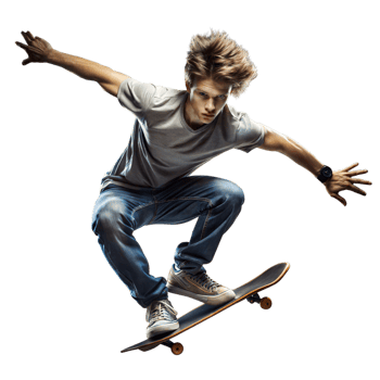 Young male skateboarder performing a jump on transparent background png