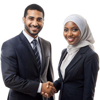 Professional man and woman in a friendly handshake png