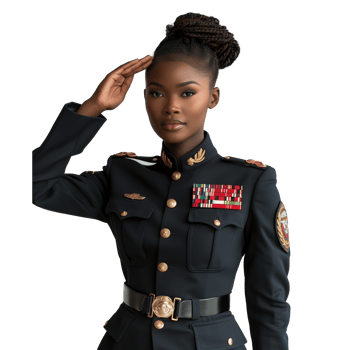 Confident female officer saluting in uniform on a plain background png