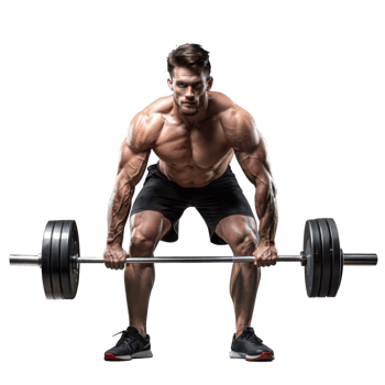 Muscular man lifting heavy weights in a fitness session png