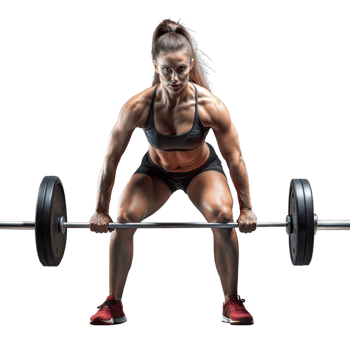 Strong female athlete lifting weights in a gym setting png