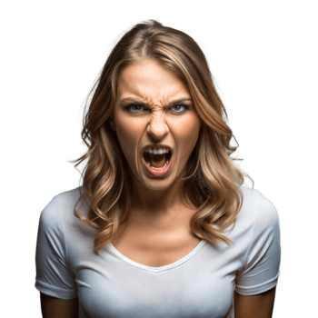 Angry young woman shouting, isolated on a transparent background png