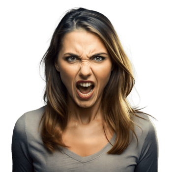 Angry young woman screaming with a frustrated expression png