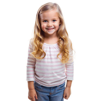 Happy young girl smiling with long blonde hair on transparent background png