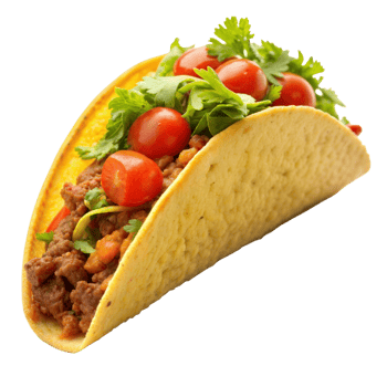 Delicious taco with fresh vegetables and ground beef png