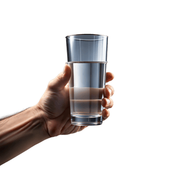 Hand holding a clear glass of water on a transparent background png
