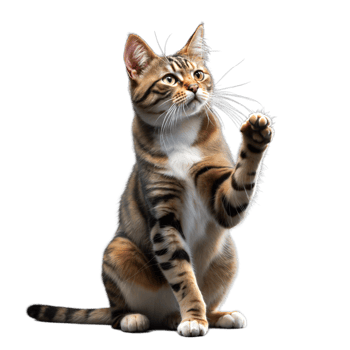 Striking pose of a playful domestic Bengal cat on one leg png