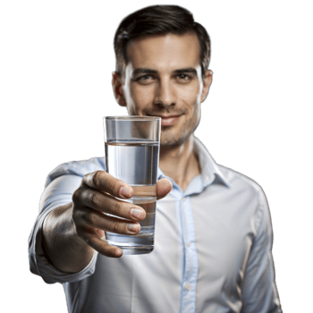 Businessman offering a glass of water with a friendly smile png
