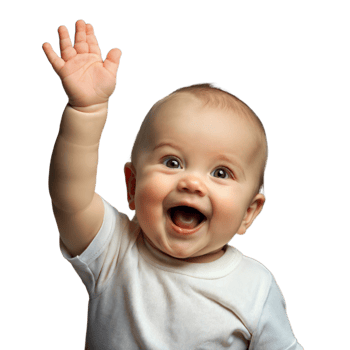 Joyful baby raising hand with a bright cheerful smile png