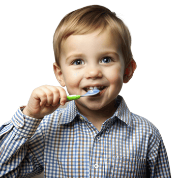 Smiling toddler boy brushing teeth with toothbrush png
