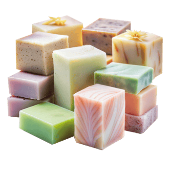 Colorful handmade soaps collection on a transparent background png