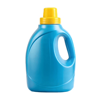 Blue laundry detergent bottle with yellow cap isolated png