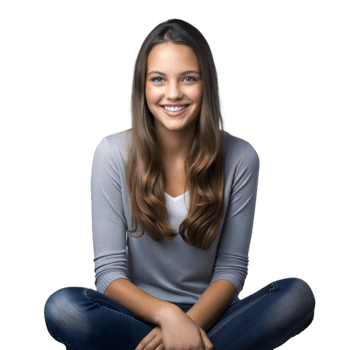 Smiling young woman sitting casually in studio setting png