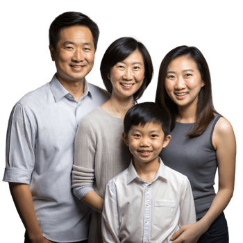 Happy multi-generational family posing together with smiles png