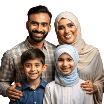 Happy Muslim family smiling together on neutral background png