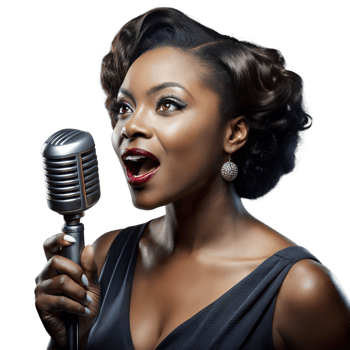 Elegant singer performing with vintage microphone png