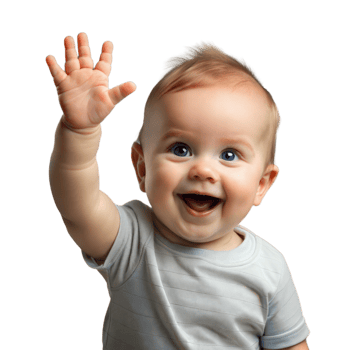 Cheerful baby waving with a bright smile on transparent background png
