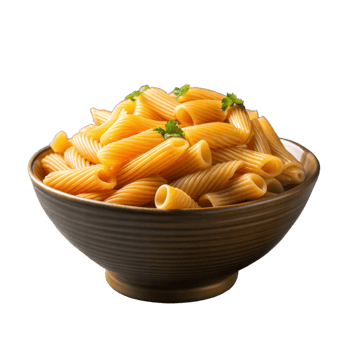 Delicious cooked pasta in a dark ceramic bowl with parsley png
