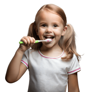 Happy young girl brushing teeth with a cheerful smile png