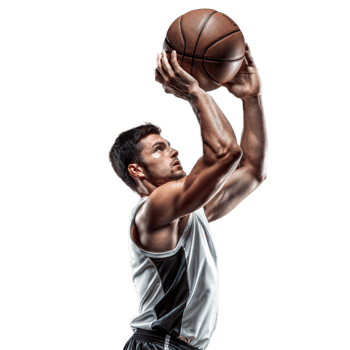 Athletic male basketball player shooting on a translucent background png