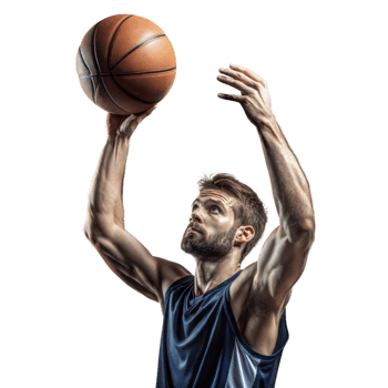 Focused male basketball player shooting ball on clear background png