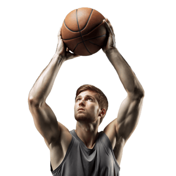 Focused young athlete shooting basketball on transparent background png