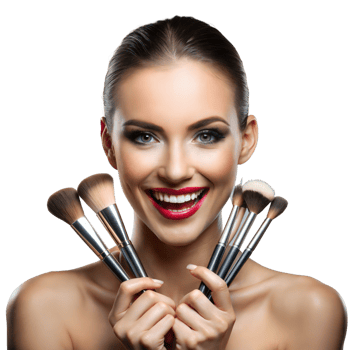 Beautiful woman holding makeup brushes on a clear background png