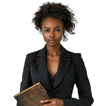 Professional black woman in suit holding a tablet png