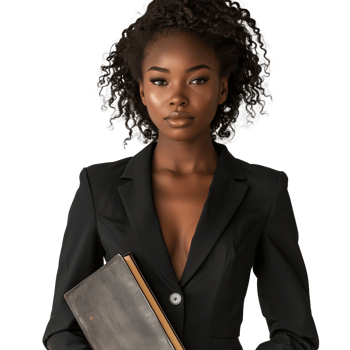 Confident professional woman with a stylish black blazer png