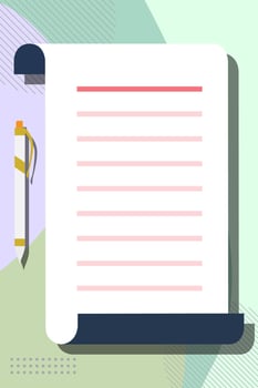Creative and aesthetic blank pages of ripped paper. geometric colorful background. pen. vector