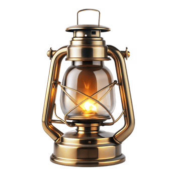 A golden lantern with a light glowing brightly inside it, casting a warm glow png