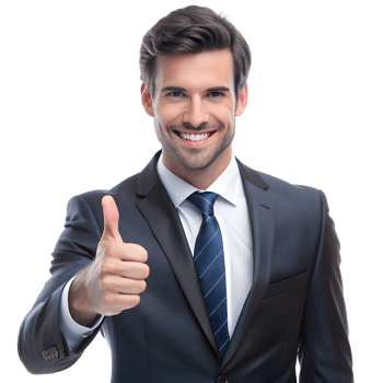Smiling Businessman in Suit Gives Thumbs-up Gesture png