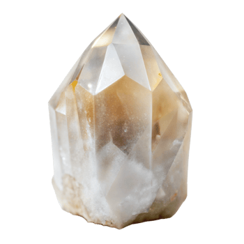 A white and brown crystal point neatly placed on a plain transparent surface png