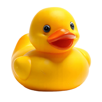 A yellow rubber ducky sits on a clean white surface, adding a pop of color against the transparent backdrop png