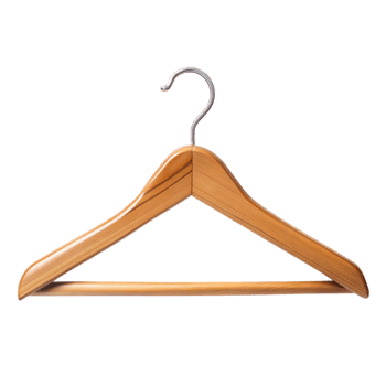 A wooden hanger is displayed against a plain transparent background png