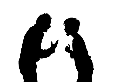 Silhouette outline of a father and son arguing AI generativ png