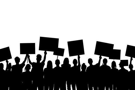 Silhouette outline of a crowd with signs on a demonstration. AI generativ png