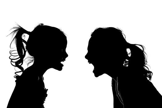 Silhouette outline of a mother and daughter arguing AI generativ png